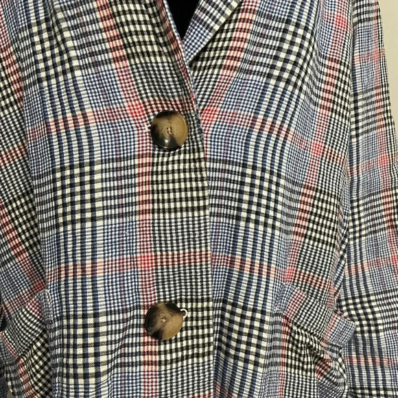 J. Jill Plaid Oversized Longline Cotton Blazer Red, White,‎ and Blue - Picture 6 of 12